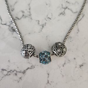 Vintage Brighton Charm Necklace 925 Sterling Silver Plated Blue Rhinestones 18"